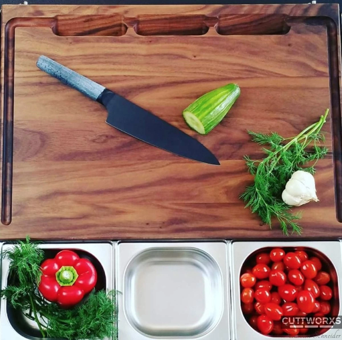 Cuttworxs Notenhouten Snijplank XL Met Sap Geul En Geïntegreerde Opvangbak 6 Cuttworxs Notenhouten Snijplank XL Met Sap Geul En Geïntegreerde Opvangbak - Afbeelding 4